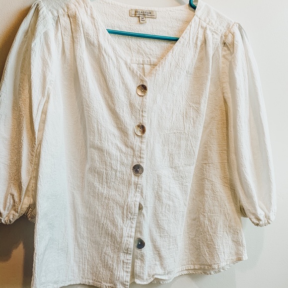 Roolee Tops - White Front Button Blouse